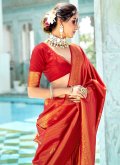 Woven Kanchipuram Silk Orange Classic Designer Saree - 3