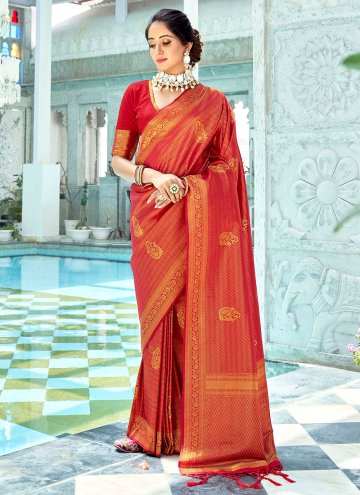 Woven Kanchipuram Silk Orange Classic Designer Sar