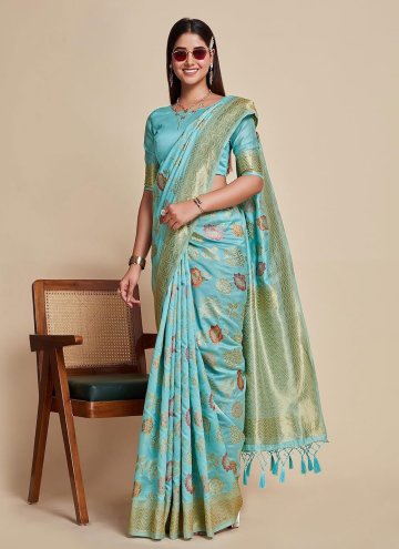 Woven Kanjivaram Silk Blue Contemporary Saree