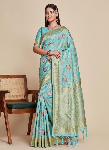Woven Kanjivaram Silk Blue Contemporary Saree
