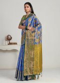 Woven Kanjivaram Silk Blue Designer Saree - 1