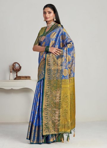 Woven Kanjivaram Silk Blue Designer Saree