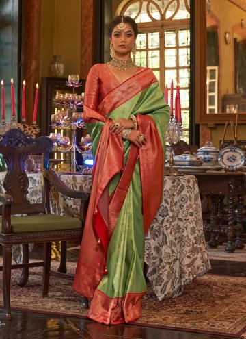 Woven Kanjivaram Silk Green Contemporary Saree