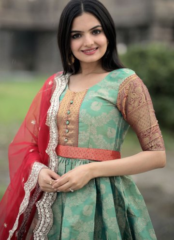 Woven Kanjivaram Silk Green Readymade Designer Gown