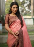 Woven Kanjivaram Silk Pink Designer Saree - 1