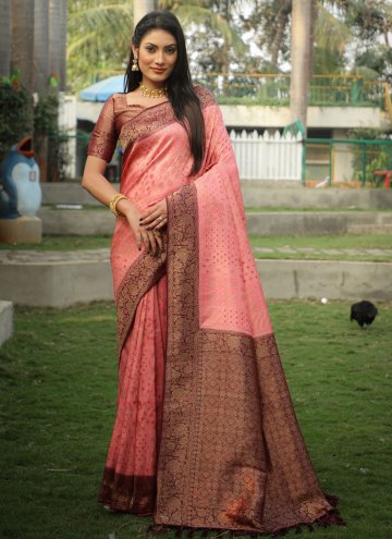 Woven Kanjivaram Silk Pink Designer Saree