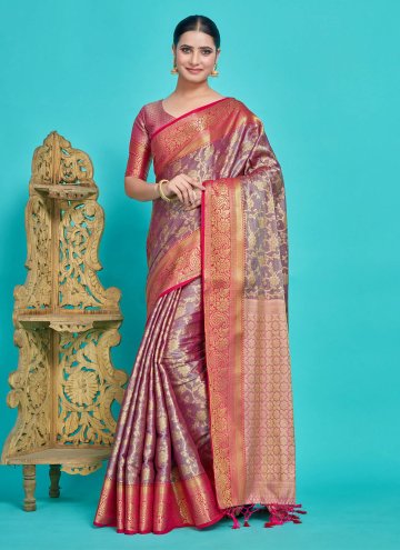 Woven Kanjivaram Silk Purple Contemporary Saree