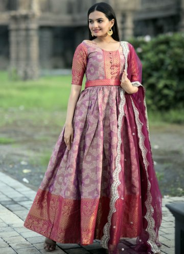 Woven Kanjivaram Silk Purple Designer Gown