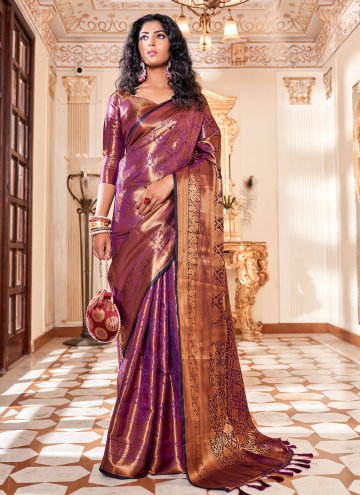 Woven Kanjivaram Silk Purple Designer Saree