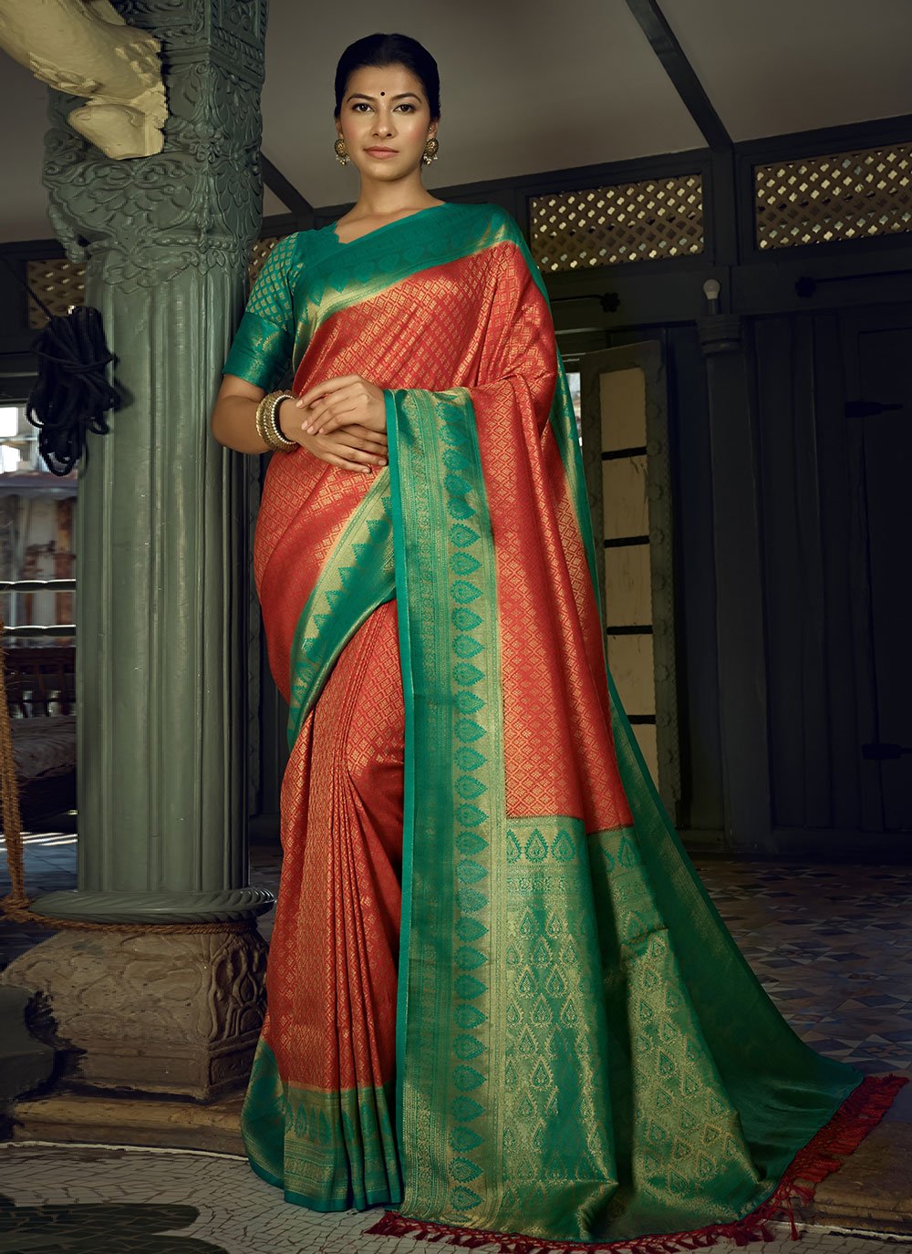 Woven Kanjivaram Silk Red Designer Saree