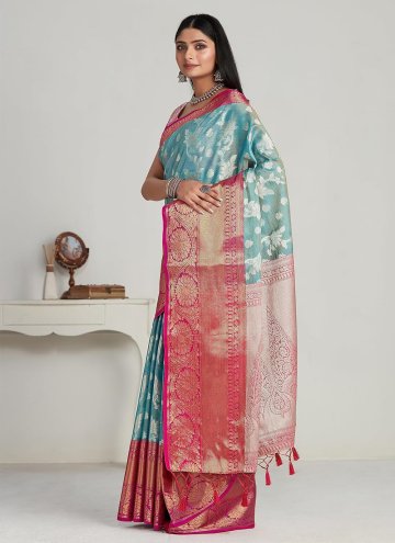 Woven Kanjivaram Silk Turquoise Classic Designer Saree