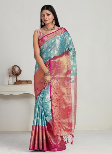 Woven Kanjivaram Silk Turquoise Classic Designer S