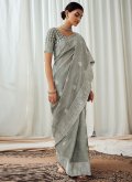 Woven Linen Grey Designer Saree - 1