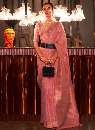 Woven Linen Pink Trendy Saree