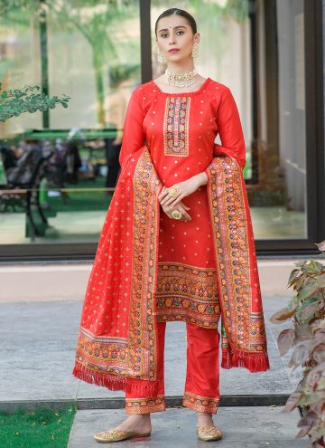 Woven Pashmina Red Pant Style Suit