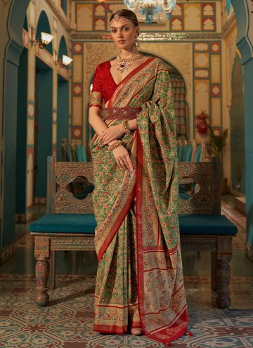 Woven Patola Silk Green Trendy Saree