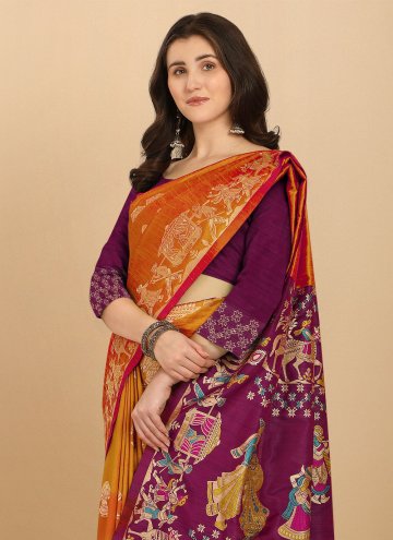 Woven Raw Silk Orange Designer Saree