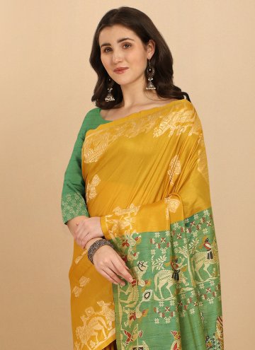 Woven Raw Silk Yellow Designer Saree