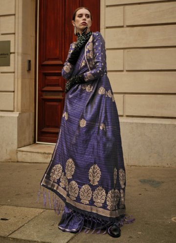 Woven Satin Blue Contemporary Saree