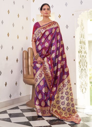 Woven Satin Purple Classic Designer Saree