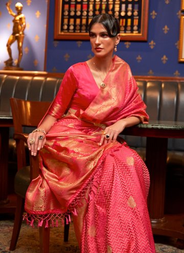 Woven Satin Silk Pink Classic Designer Saree