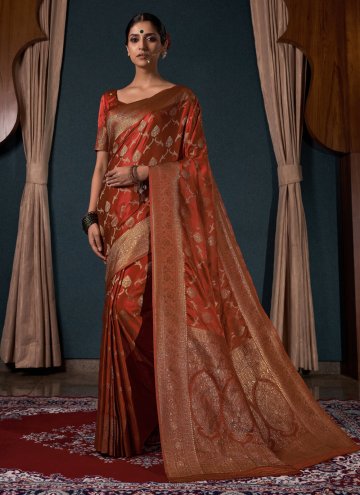 Woven Satin Silk Rust Trendy Saree