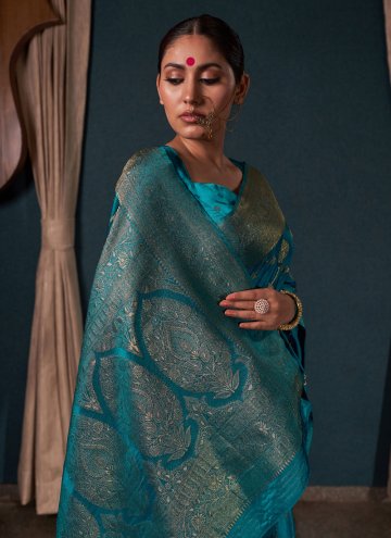 Woven Satin Silk Teal Designer Saree