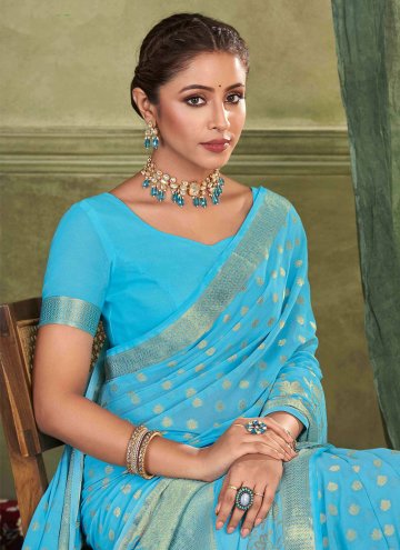Woven Silk Aqua Blue Classic Designer Saree