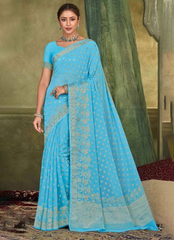 Woven Silk Aqua Blue Classic Designer Saree