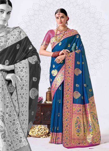 Woven Silk Blue Classic Designer Saree