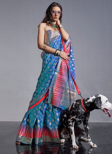 Woven Silk Blue Trendy Saree