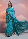 Woven Silk Firozi Classic Designer Saree - 3