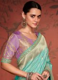 Woven Silk Firozi Designer Saree - 1