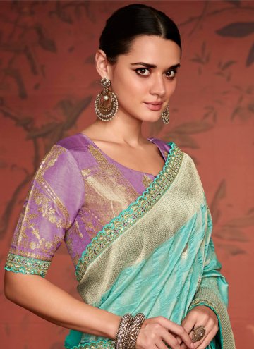 Woven Silk Firozi Designer Saree