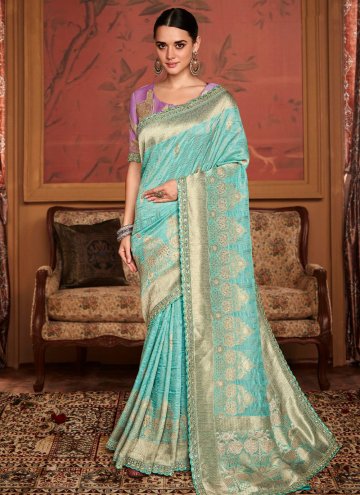 Woven Silk Firozi Designer Saree