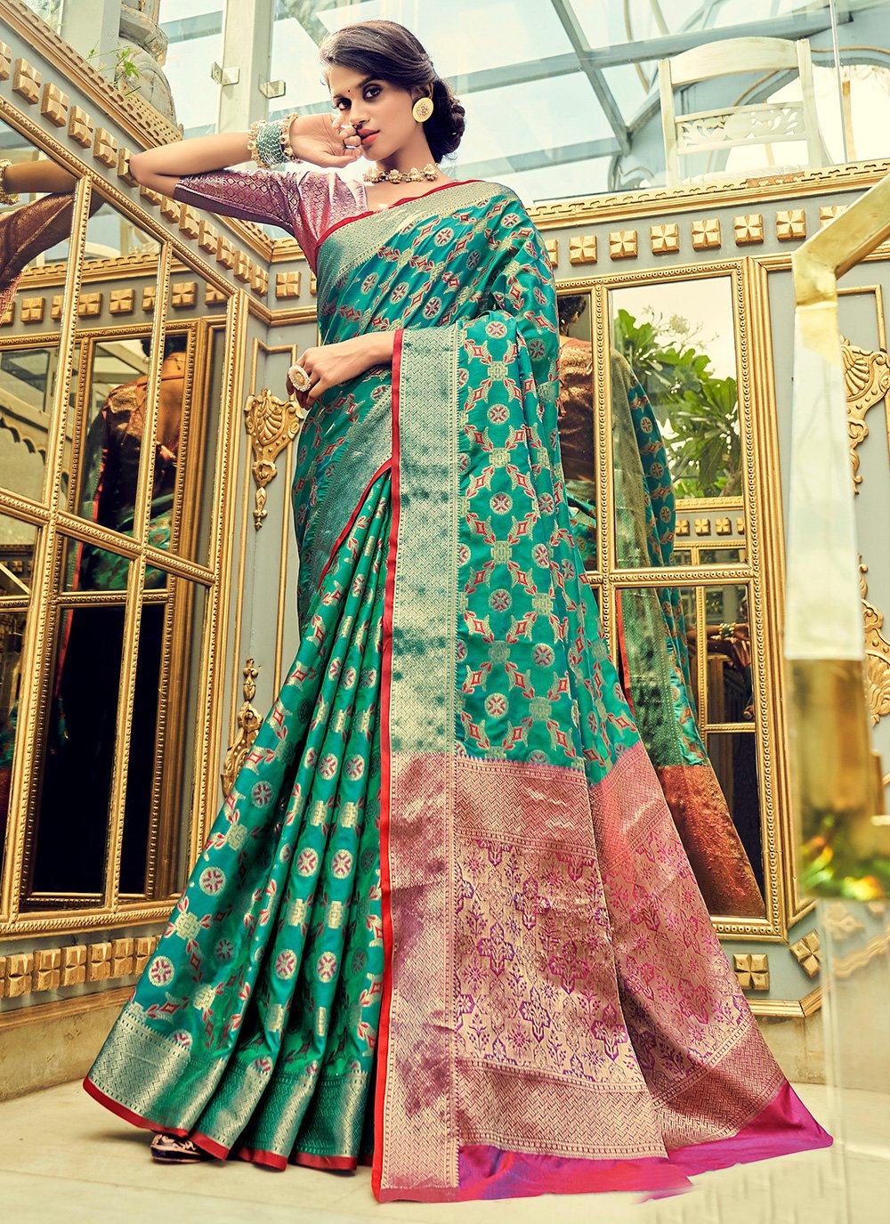 Woven Silk Green Traditional Saree