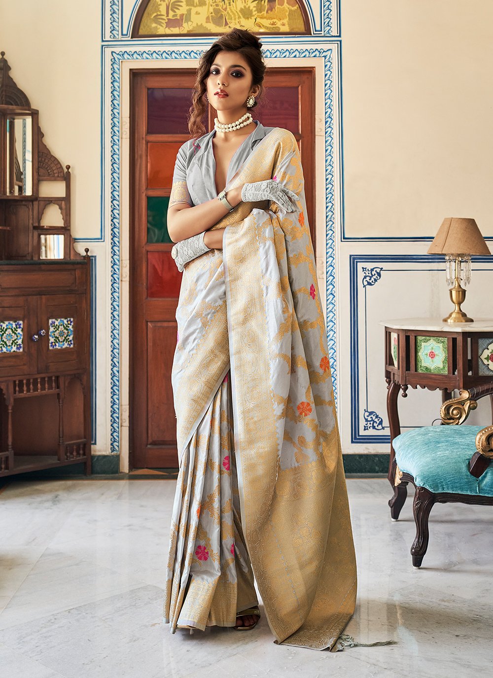 Woven Silk Grey Classic Designer Saree