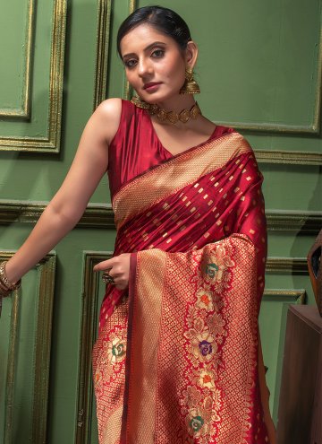 Woven Silk Maroon Traditional Saree