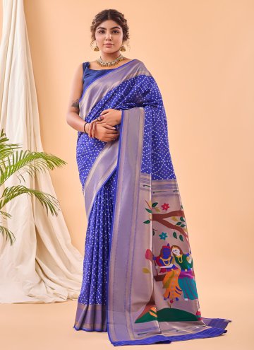 Woven Silk Navy Blue Classic Designer Saree