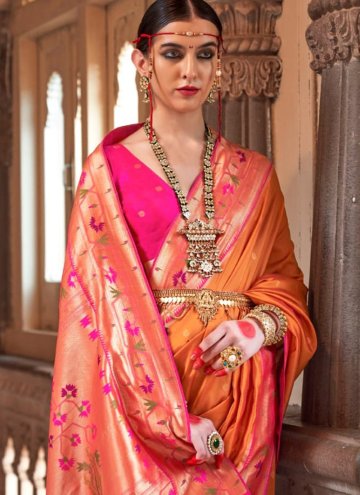 Woven Silk Orange Classic Designer Saree