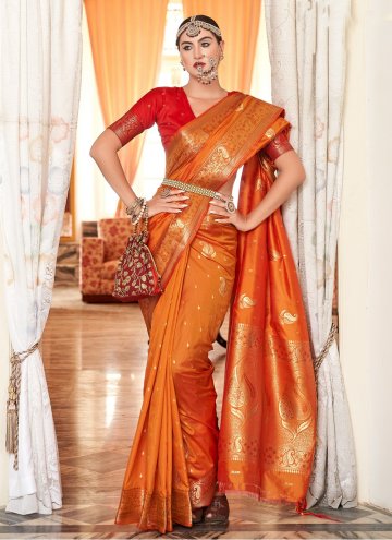 Woven Silk Orange Designer Saree