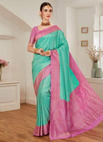 Woven Silk Pink and Turquoise Trendy Saree