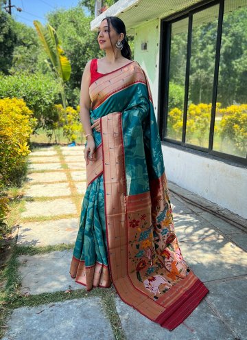 Woven Silk Teal Designer Contemporary Saree