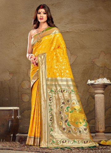 Woven Silk Yellow Designer Traditional Saree