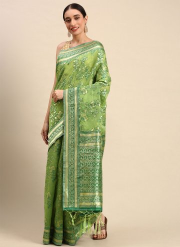 Woven Soft Cotton Green Classic Designer Saree