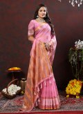 Woven Soft Cotton Pink Contemporary Saree - 3