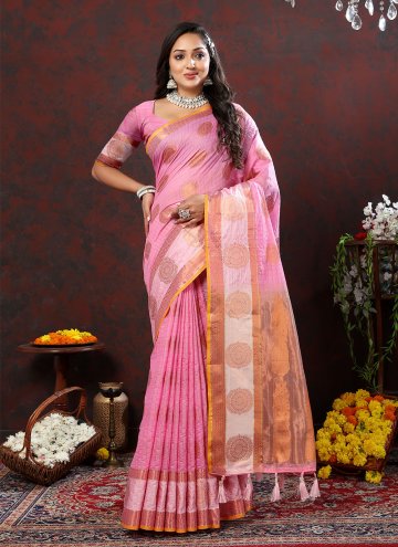 Woven Soft Cotton Pink Contemporary Saree