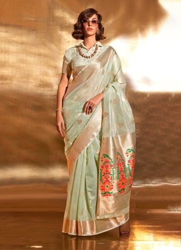 Woven Tissue Sea Green Designer Saree