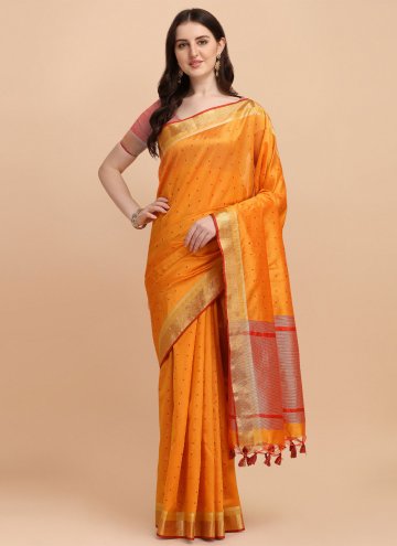 Woven Tussar Silk Orange Classic Designer Saree