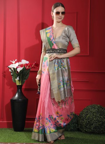 Woven Tussar Silk Pink Designer Saree